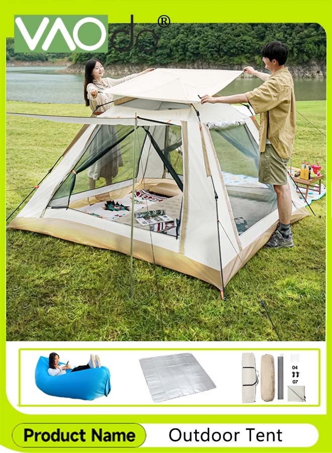 Instant Popup Tent 3-5 Persons with Footprint Tarp  Easy Setup Camping Tent  with Double Layers Waterproof Coating Camping Tent with Canopy Sofa and Moisture-proof Cushion
