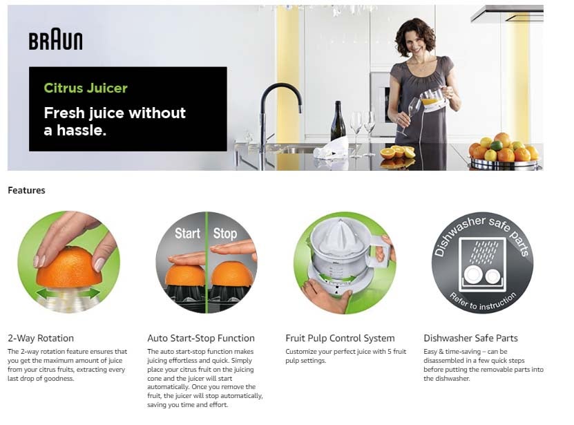 Citrus Juicer, 5 Levels Adjustable Control, Anti Drip Spout, Dishwasher Safe, 400 ml 20 W CJ3000 White