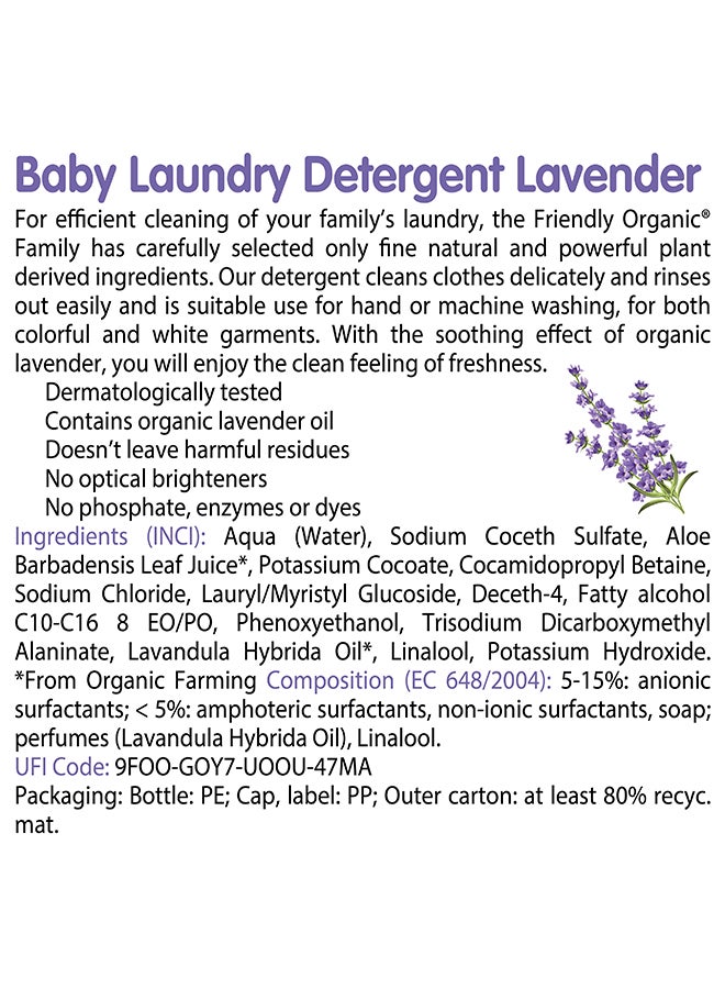 Baby Laundry Detergent Lavender 1000ml - 100% Organic with Vegan Plant Derived Ingredient, Fragrance Free, Hypoallergenic & Dermatologically Tested