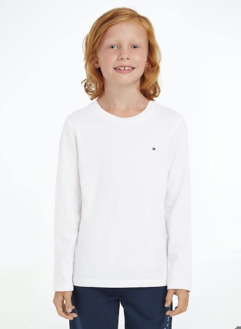 Boys' Long-Sleeve Organic Cotton T-Shirt, White