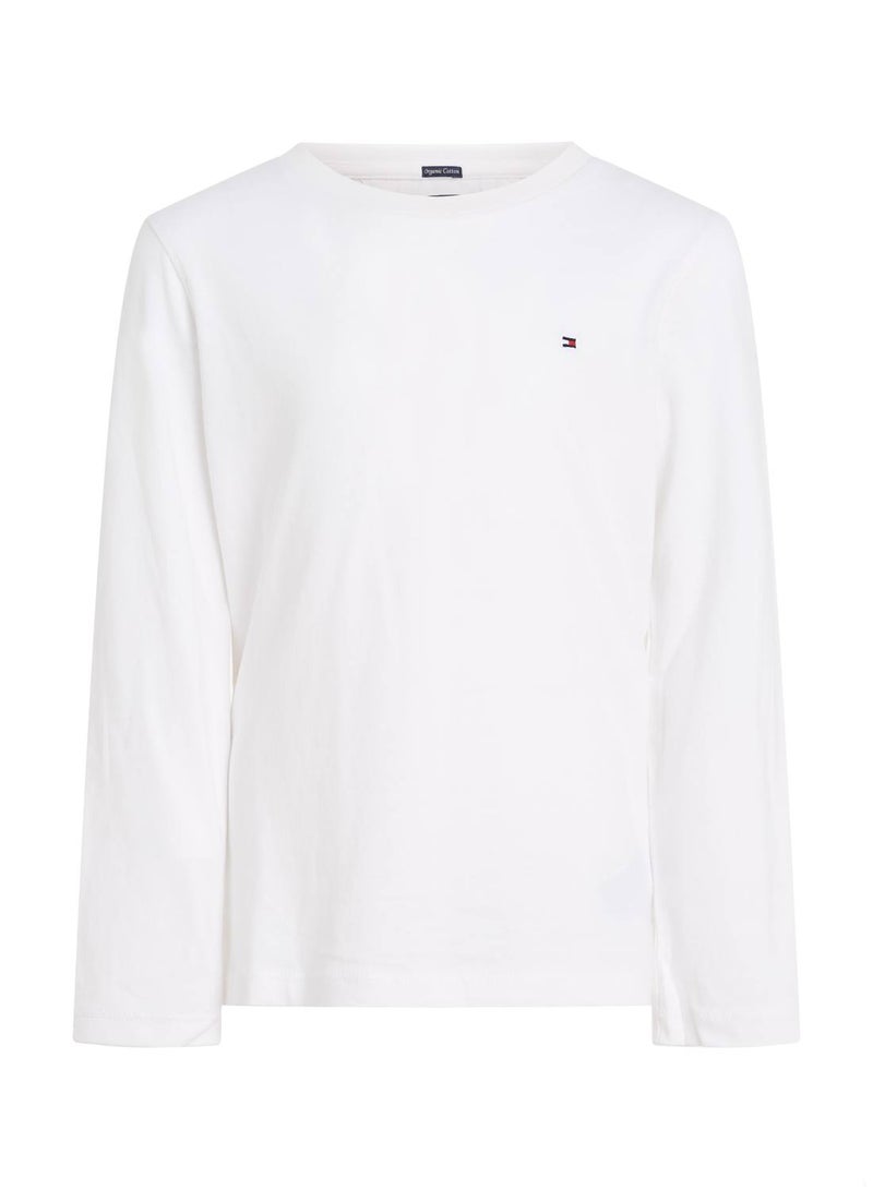 Boys' Long-Sleeve Organic Cotton T-Shirt, White