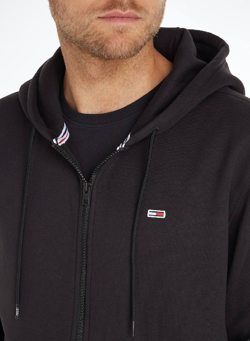 Men's Organic Cotton Fleece Zip-Thru Hoody Sweatshirt, Black