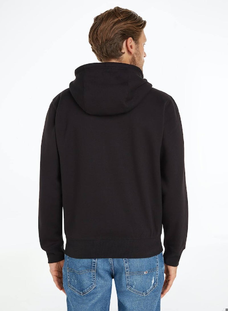 Men's Organic Cotton Fleece Zip-Thru Hoody Sweatshirt, Black