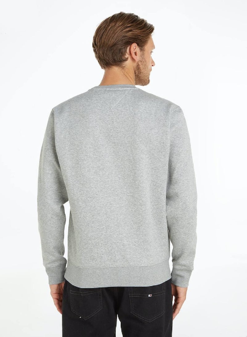 Men's Flag Patch Fleece Sweatshirt, Grey