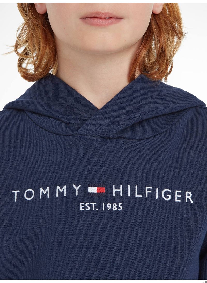 Kids' Essential Logo Organic Cotton Hoody Sweatshirt, Navy