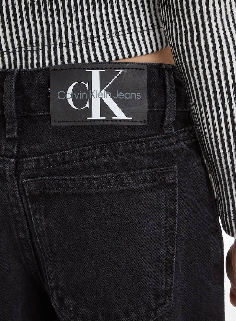 Calvin Klein Jeans Kids, Girls' Jeans - Wide leg - Casual Bottoms - Cotton , Black