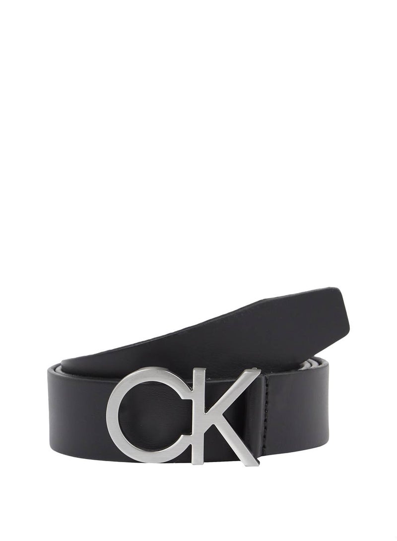 Men's Black Leather Logo Buckle Belt