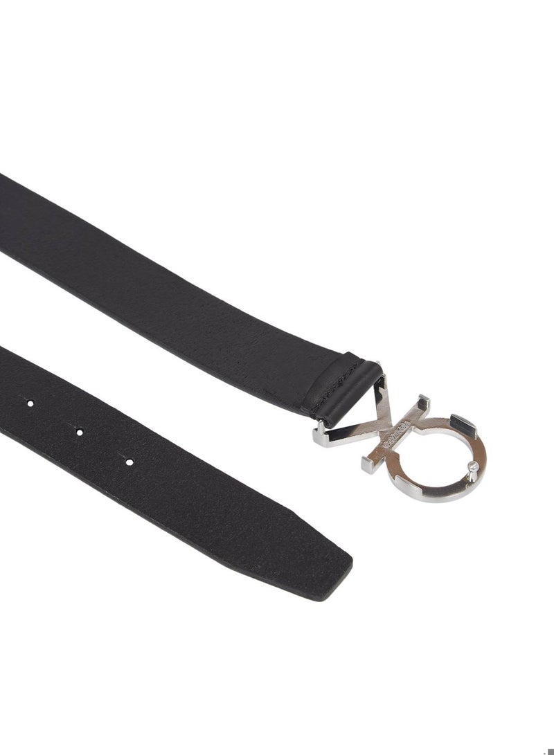 Men's Black Leather Logo Buckle Belt