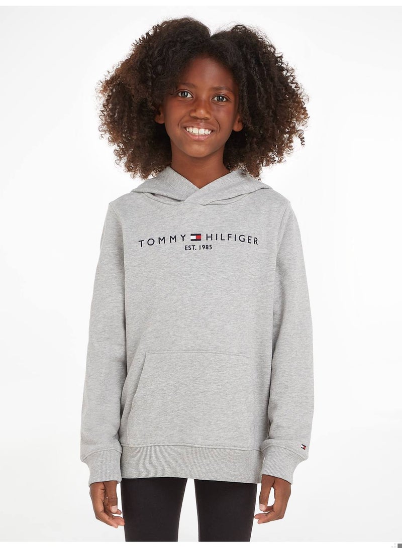 Kids' Essential Logo Organic Cotton Hoody Sweatshirt, Grey