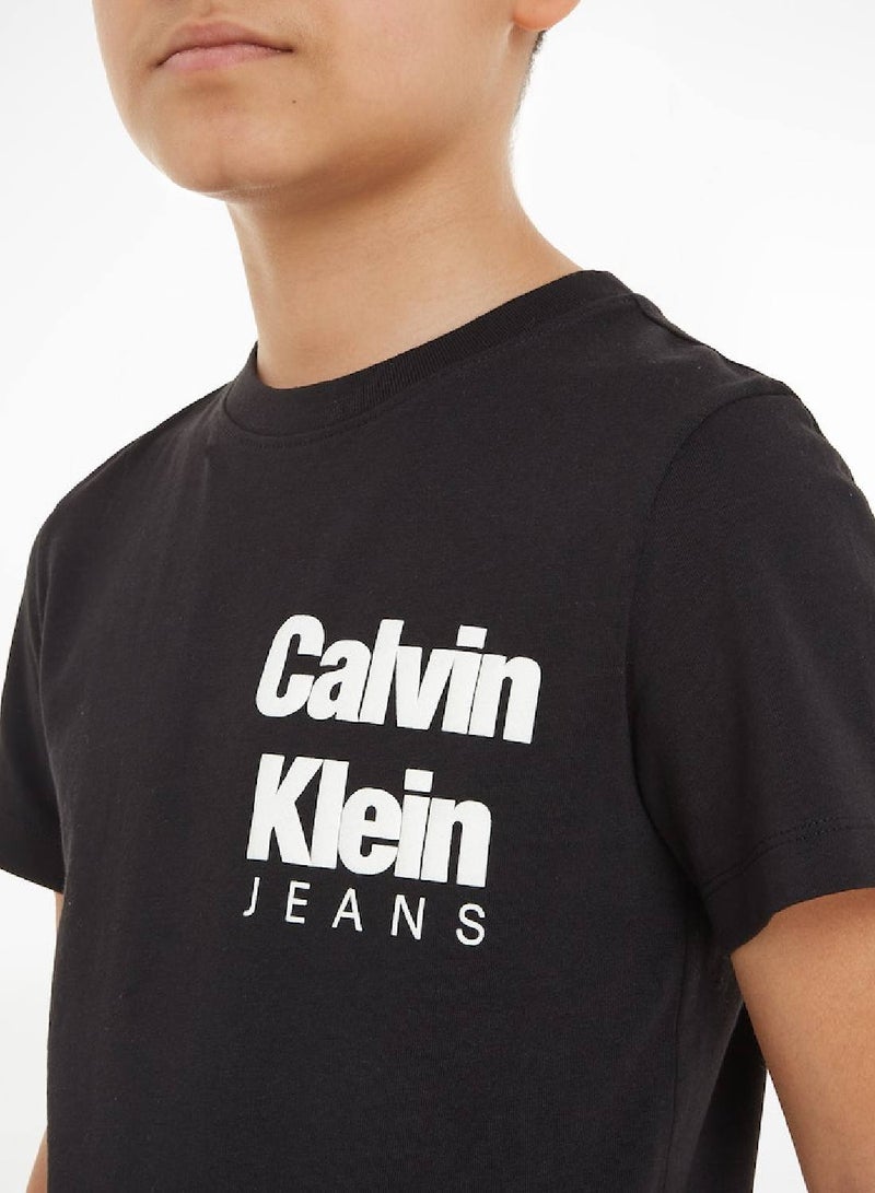 Calvin Klein Jeans Kids, Boys' T-Shirt - Casual Tops - Cotton , Black