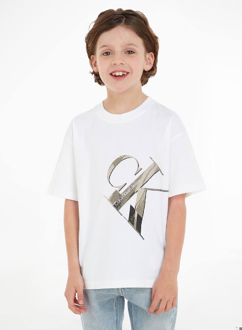 Calvin Klein Jeans Kids, Boys' T-Shirt - Casual Tops - Cotton , White