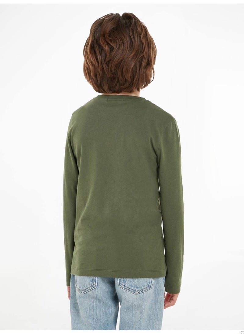 Calvin Klein Jeans Kids, Boys' T-Shirt - Long Sleeves - Casual Tops - Cotton , Green