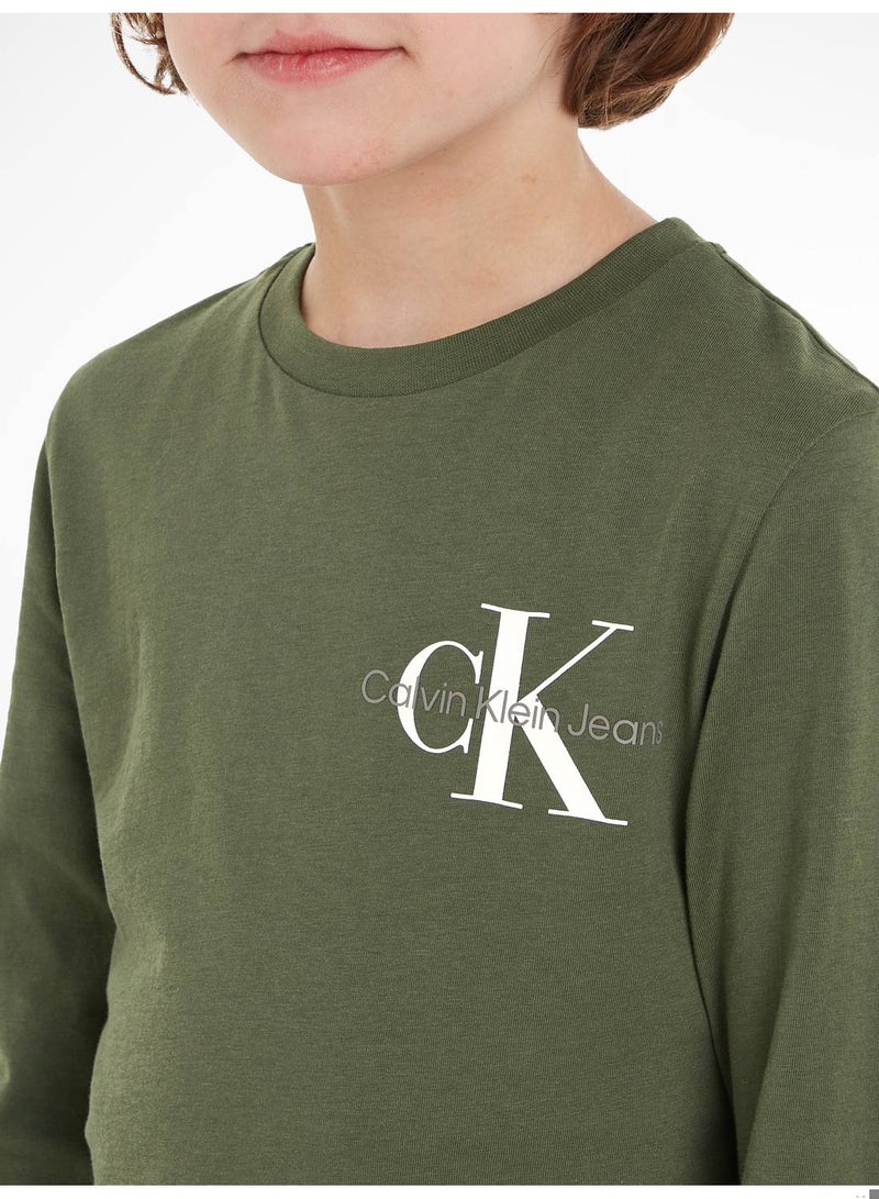 Calvin Klein Jeans Kids, Boys' T-Shirt - Long Sleeves - Casual Tops - Cotton , Green