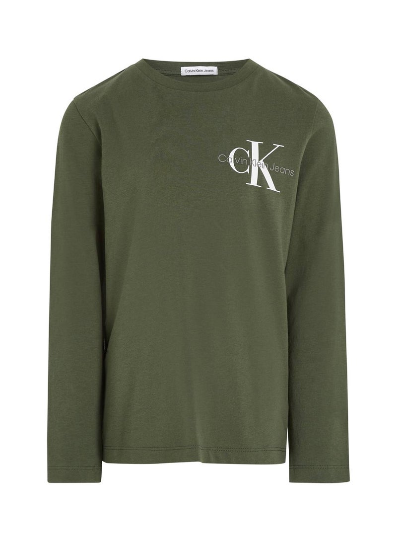 Calvin Klein Jeans Kids, Boys' T-Shirt - Long Sleeves - Casual Tops - Cotton , Green