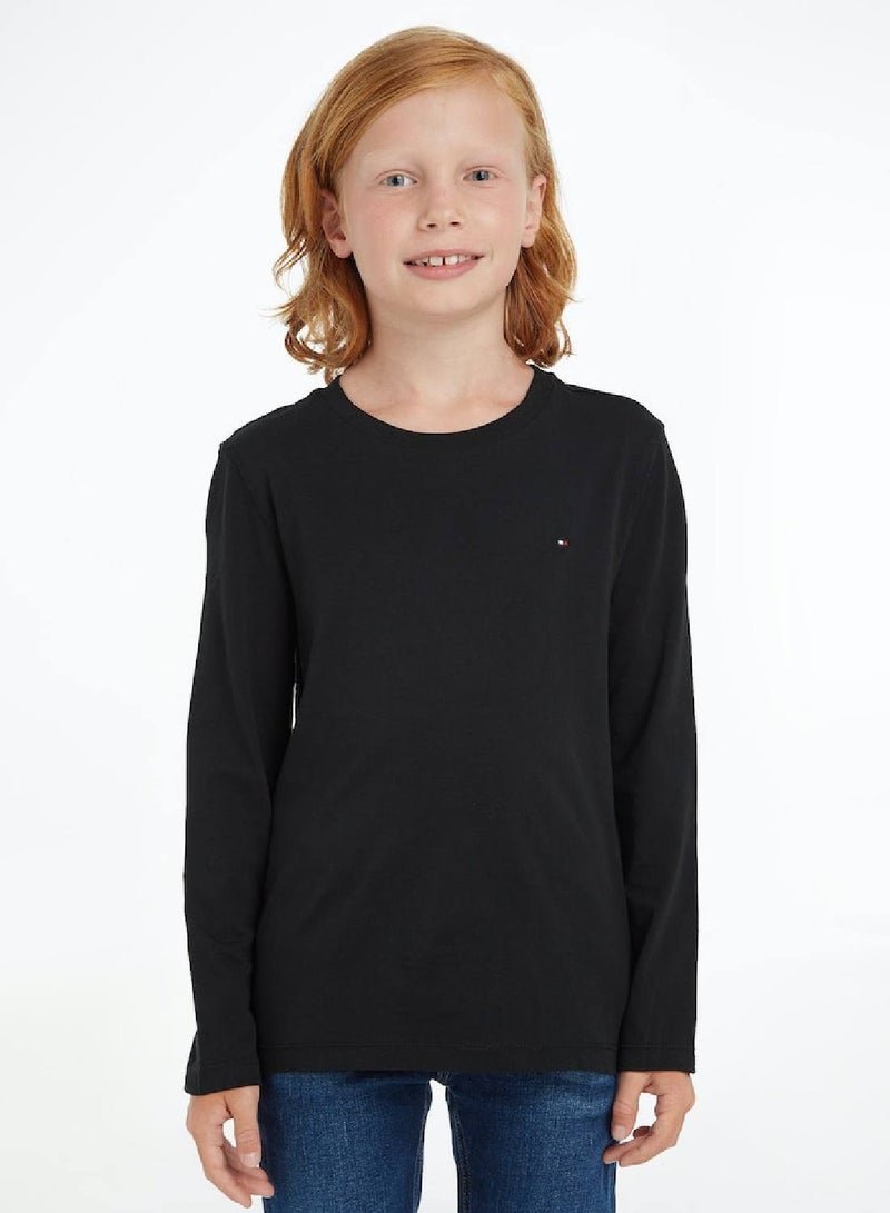 Boys' Long-Sleeve Organic Cotton T-Shirt, Black