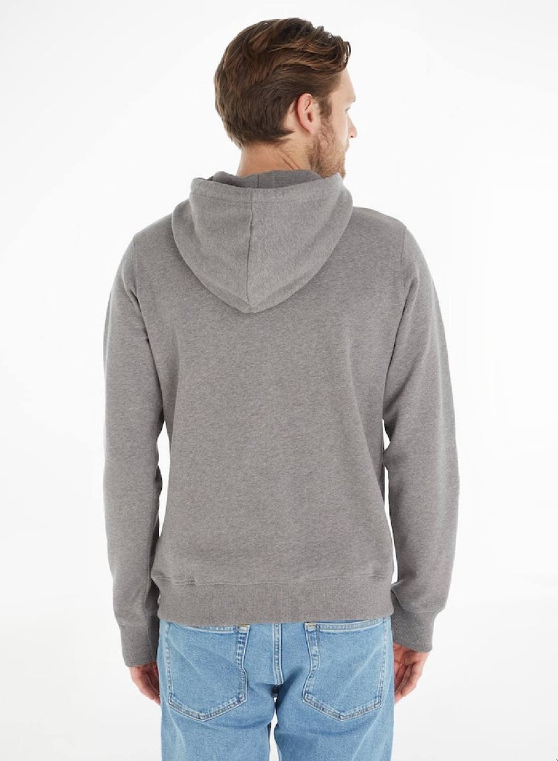 Calvin Klein Jeans Men's Hoody - Long Sleeves - Sportswear - Cotton Sweatshirt, Grey