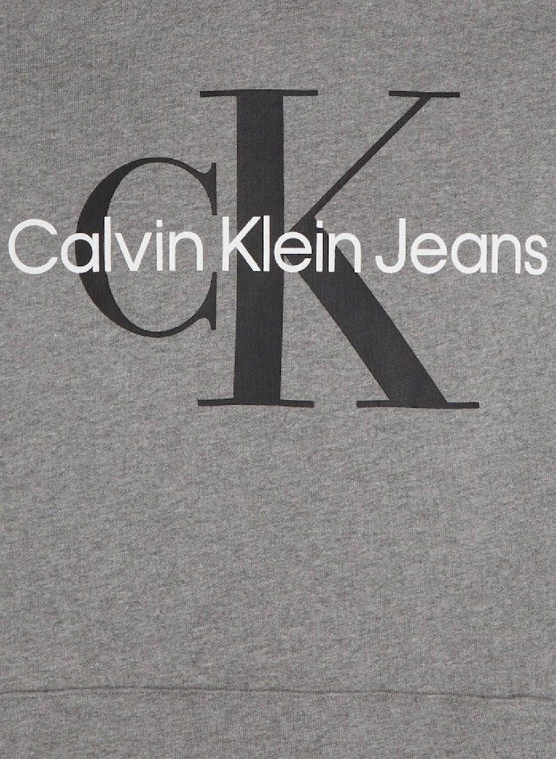 Calvin Klein Jeans Men's Hoody - Long Sleeves - Sportswear - Cotton Sweatshirt, Grey