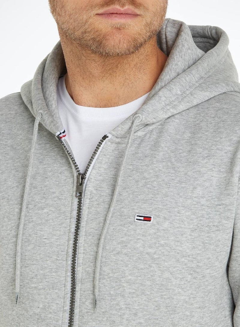 Men's Organic Cotton Fleece Zip-Thru Hoody Sweatshirt, Grey