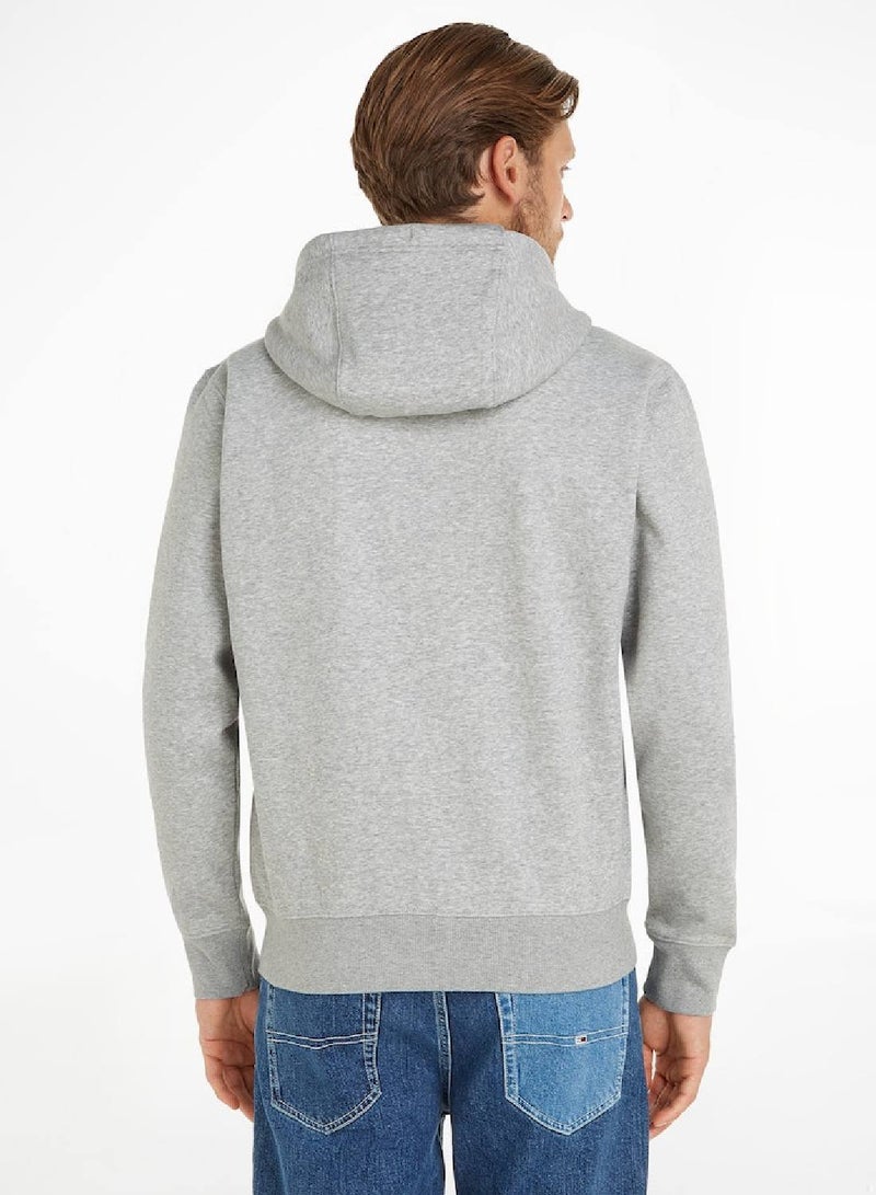 Men's Organic Cotton Fleece Zip-Thru Hoody Sweatshirt, Grey