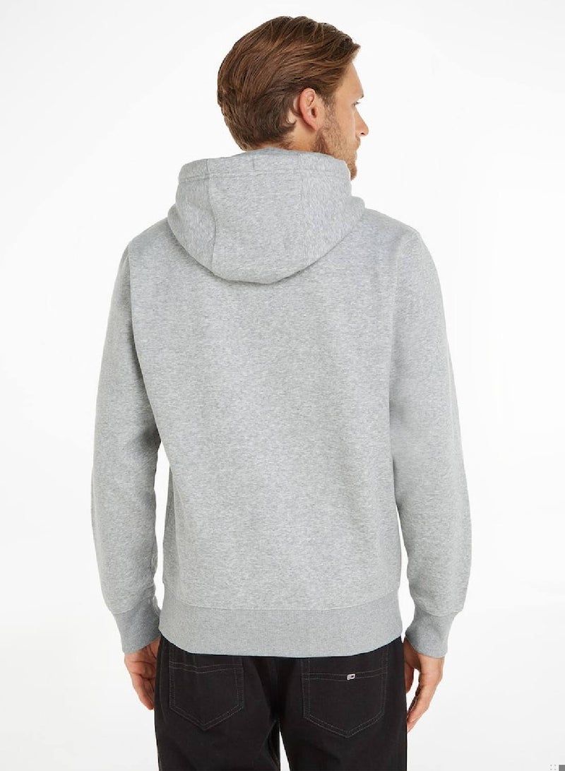 Men's Fleece Flag Patch Hoody Sweatshirt, Grey