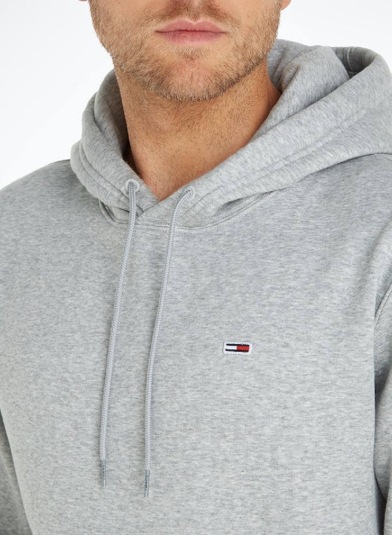 Men's Fleece Flag Patch Hoody Sweatshirt, Grey