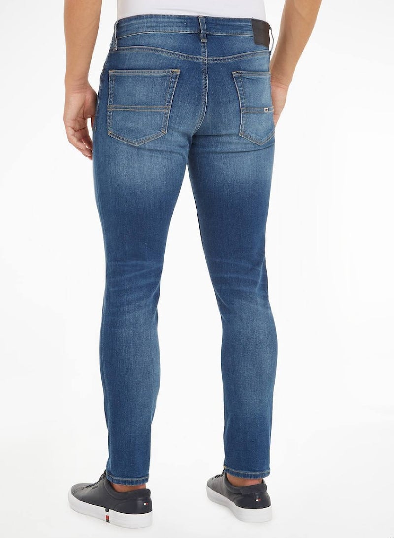 Men's Slim Tapered Fit Faded Jeans, Blue