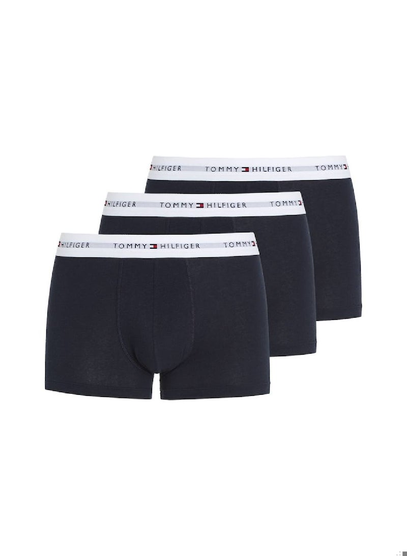 Men's 3-Pack Signature Essential Logo Waistband Trunks Underwear Bottoms, Navy