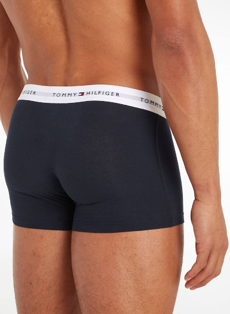 Men's 3-Pack Signature Essential Logo Waistband Trunks Underwear Bottoms, Navy