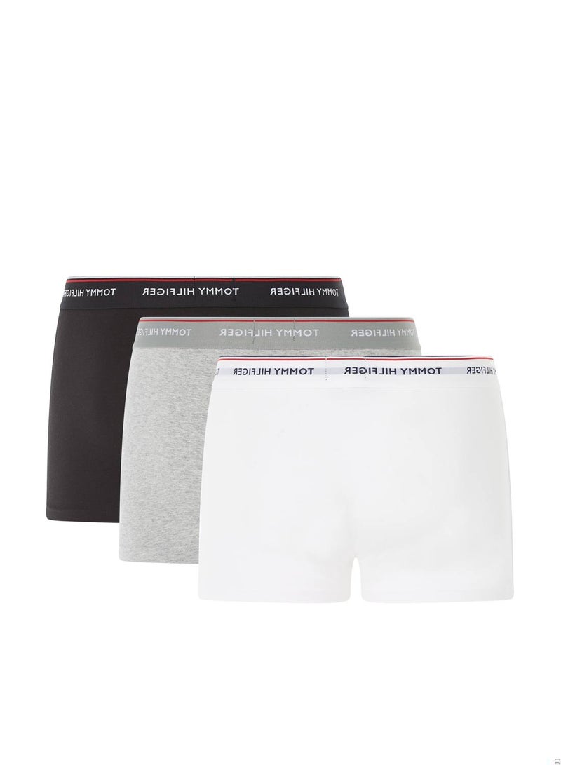 Men's 3-Pack Stretch Cotton Low Rise Trunks Underwear Bottoms, Black/ Grey/ White