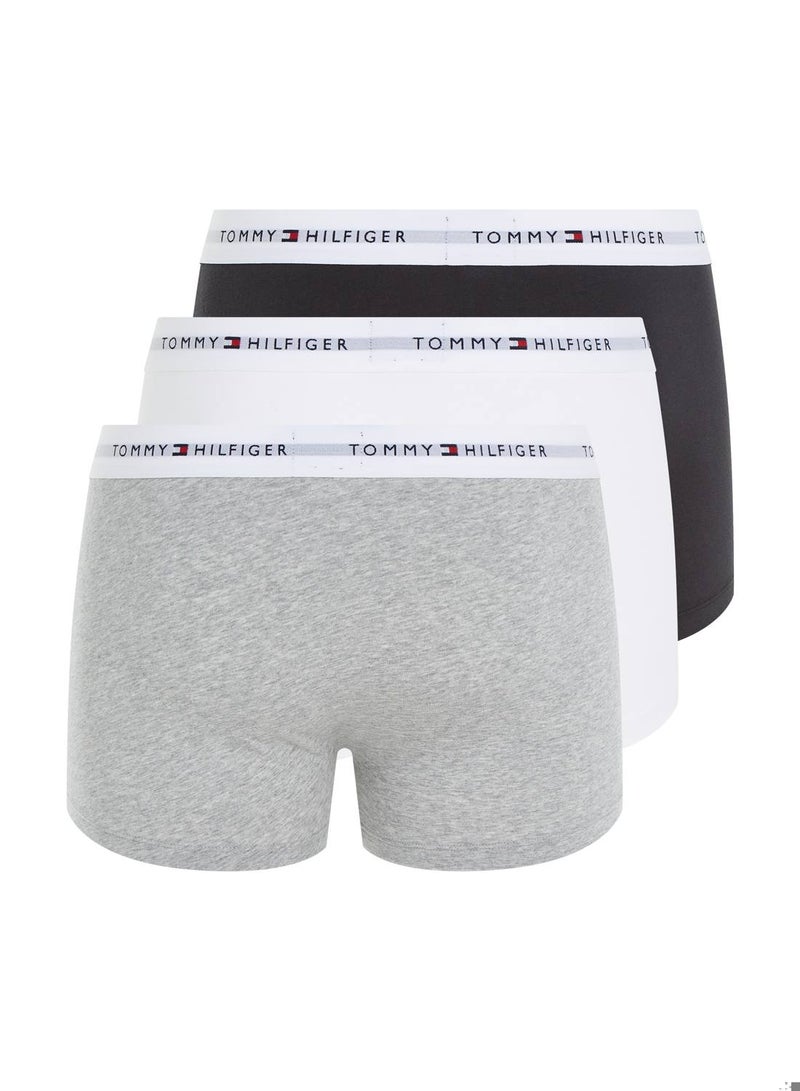 Men's 3-Pack Signature Essential Logo Waistband Trunks Underwear Bottoms, Grey/ Black/ White