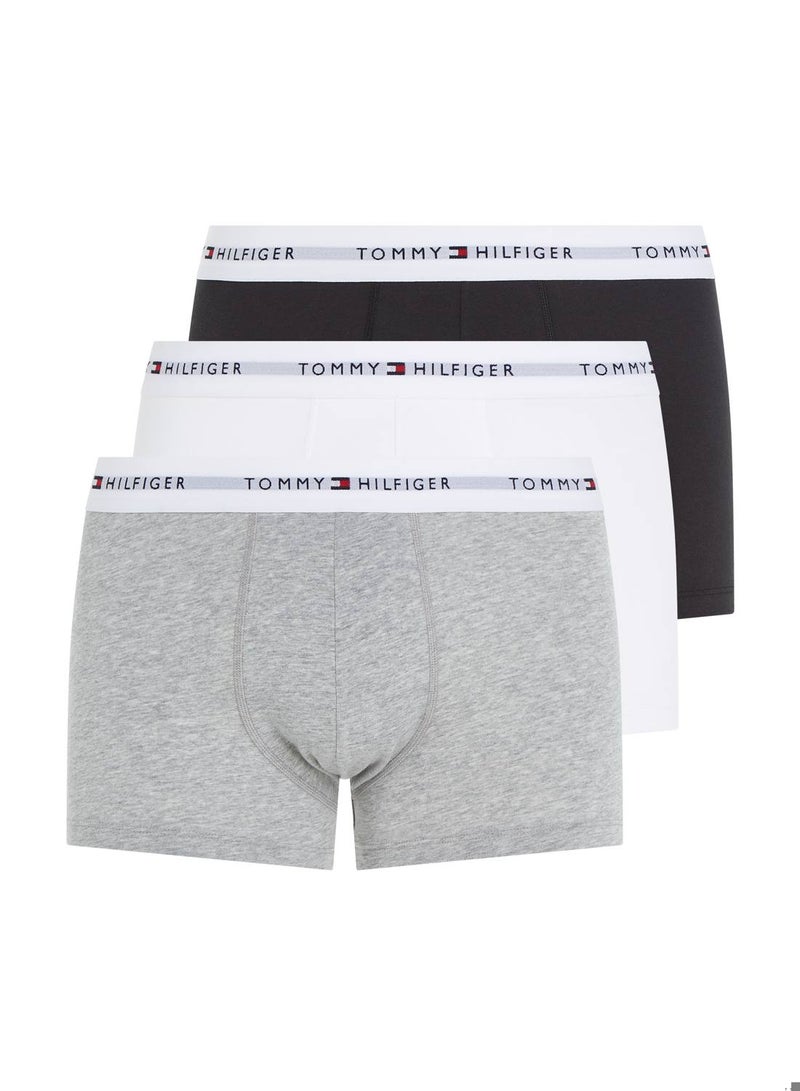 Men's 3-Pack Signature Essential Logo Waistband Trunks Underwear Bottoms, Grey/ Black/ White