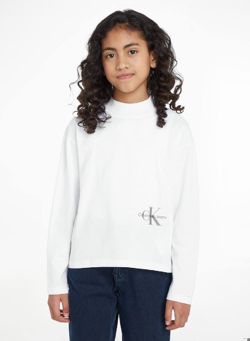 Calvin Klein Jeans Kids, Girls' T-Shirt - Casual Tops - Cotton , White