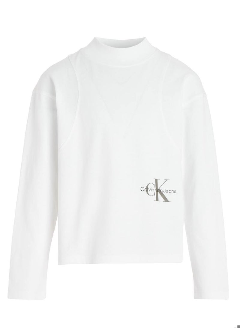 Calvin Klein Jeans Kids, Girls' T-Shirt - Casual Tops - Cotton , White