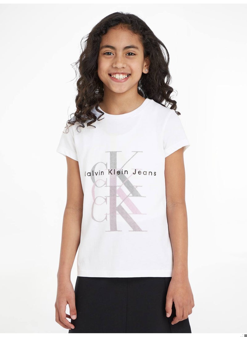 Girls' Slim Logo T-Shirt, Cotton, White