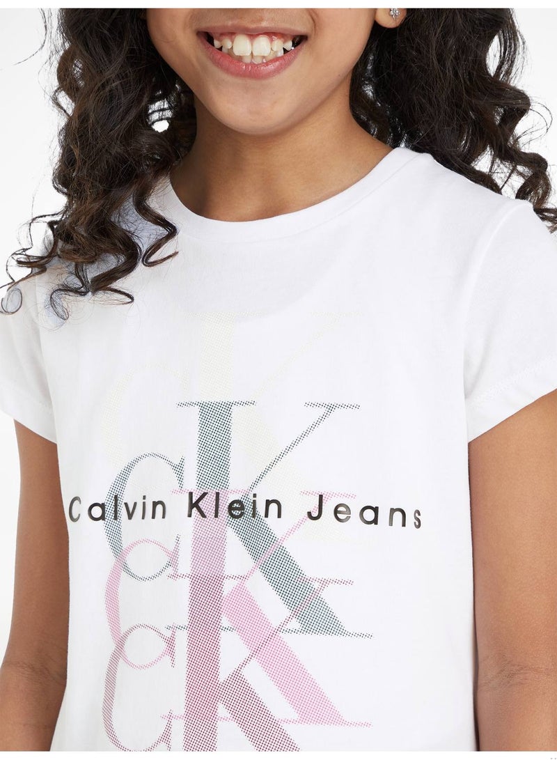 Calvin Klein Jeans Kids, Girls' T-Shirt - Long Sleeves - Casual Tops - Cotton , White