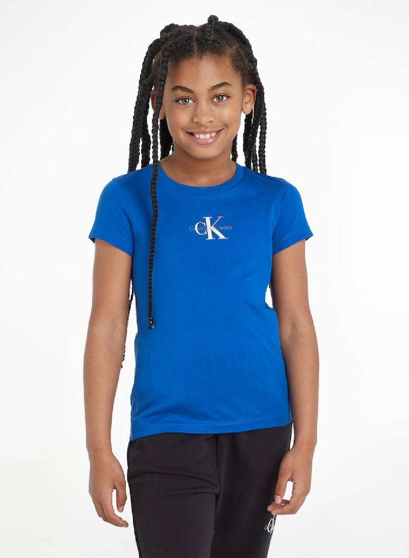 Calvin Klein Jeans Kids, Girls' T-Shirt - Casual Tops - Cotton , Blue