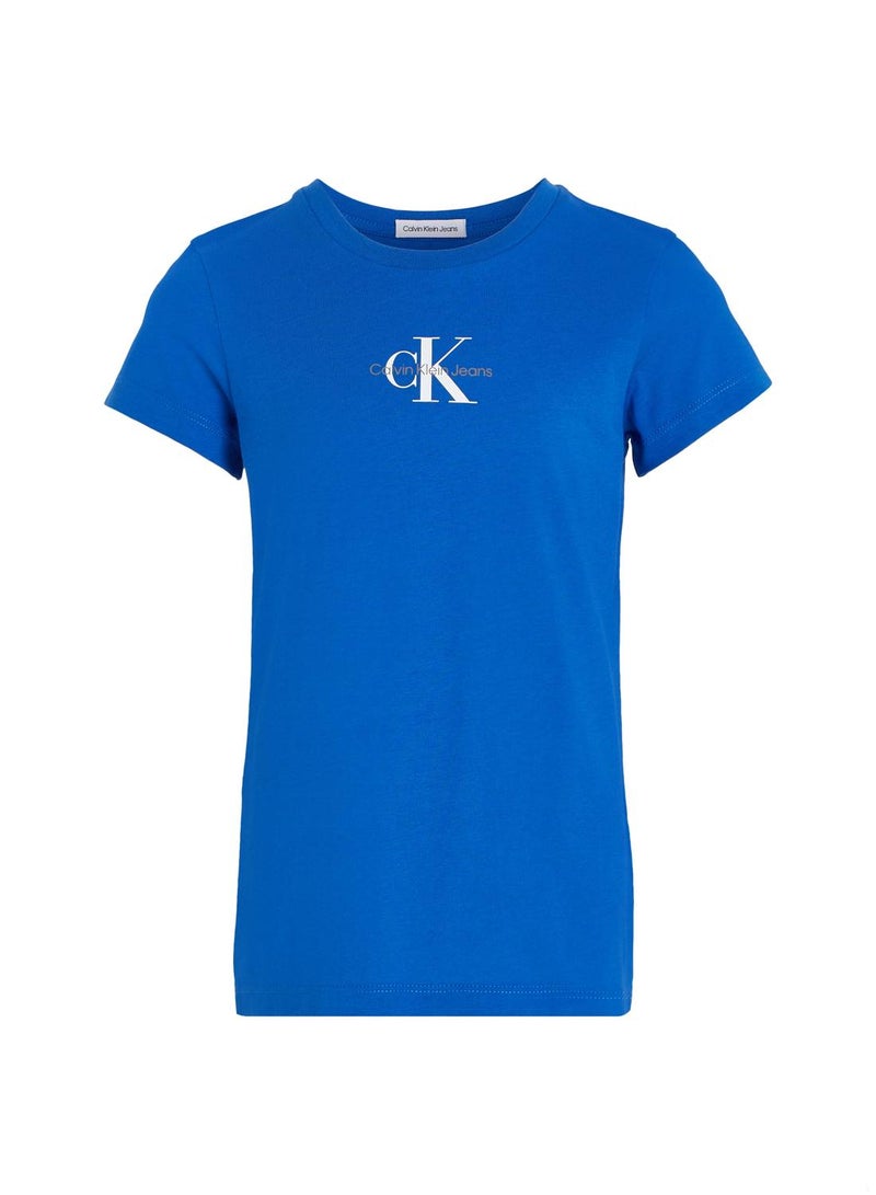 Girls' T-shirt Monogram, Slimt fit, Cotton, Blue