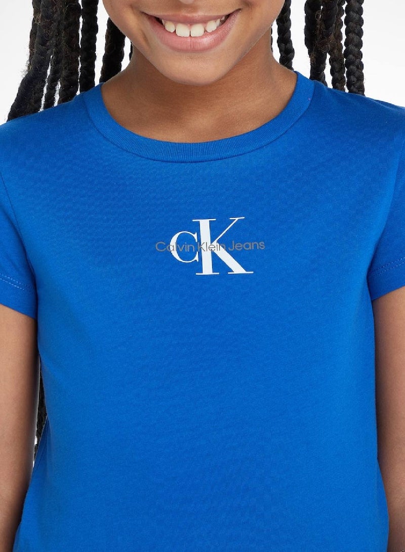 Calvin Klein Jeans Kids, Girls' T-Shirt - Casual Tops - Cotton , Blue