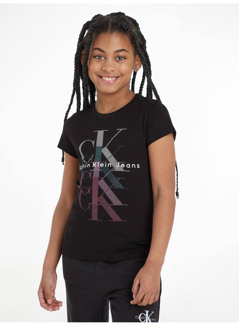 Girls' Slim Logo T-Shirt, Cotton, Black