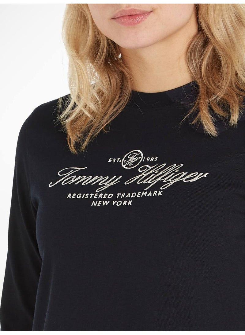Women's Long Sleeve Logo T-Shirt, Navy