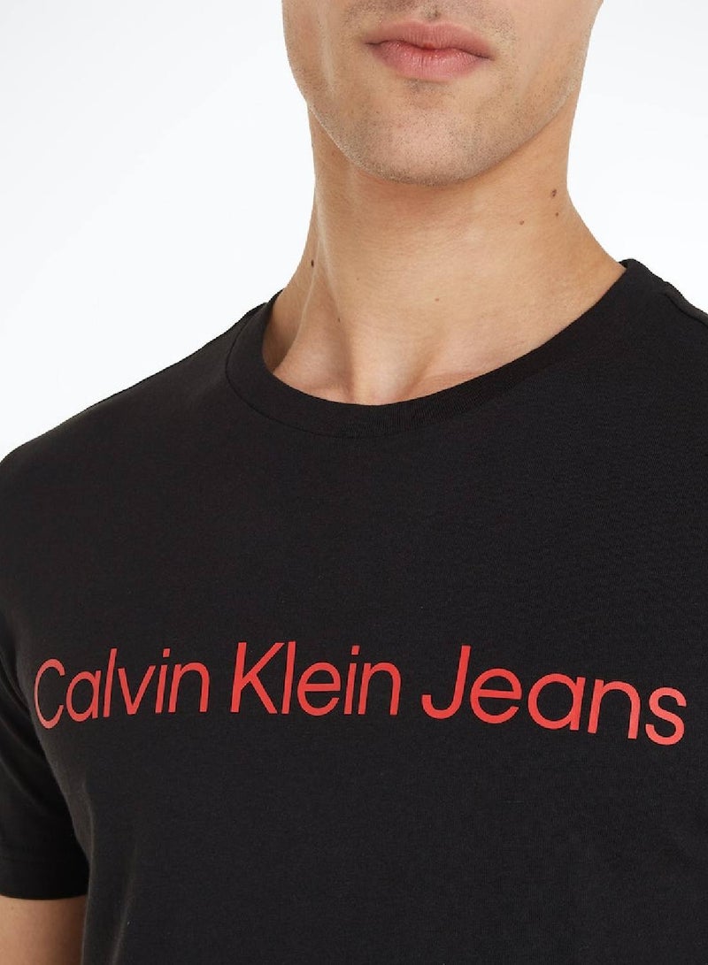 Men's Institutional Logo Slim Fit T-Shirt - Cotton , Black and Red