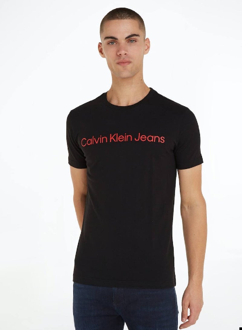 Men's Institutional Logo Slim Fit T-Shirt - Cotton , Black and Red