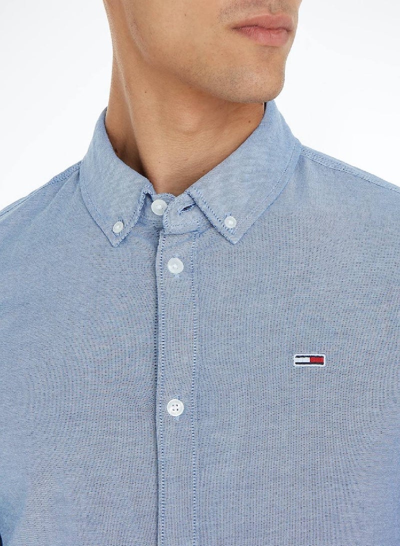 Men's Stretch Oxford Cotton Slim Fit Casual Shirt, Navy