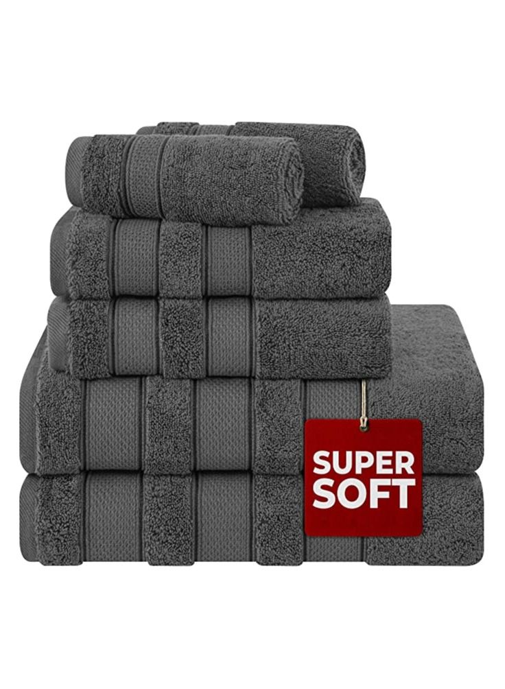 Safi Plus 6 Piece Turkısh Cotton Super Soft Towel Set Grey