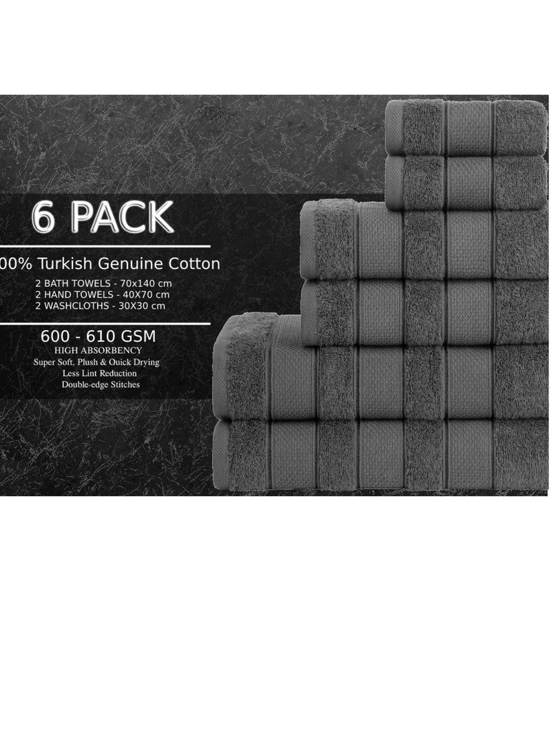 Safi Plus 6 Piece Turkısh Cotton Super Soft Towel Set Grey