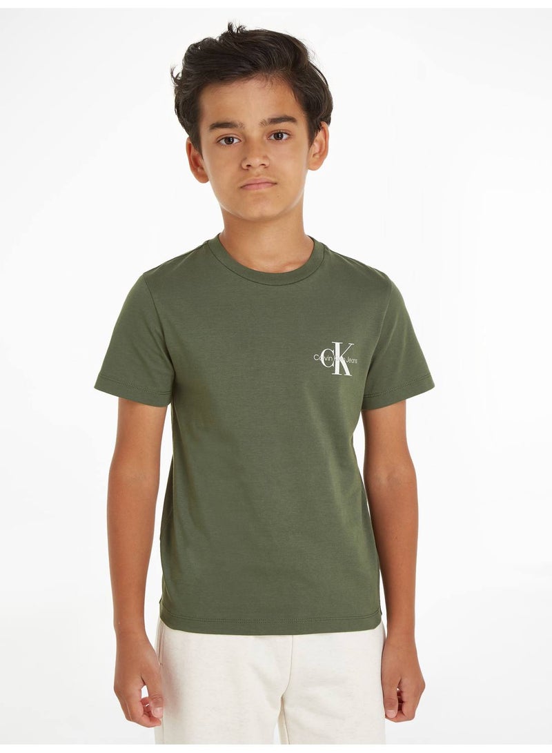 Boys' Short Sleeves Logo T-Shirt, Cotton, Green