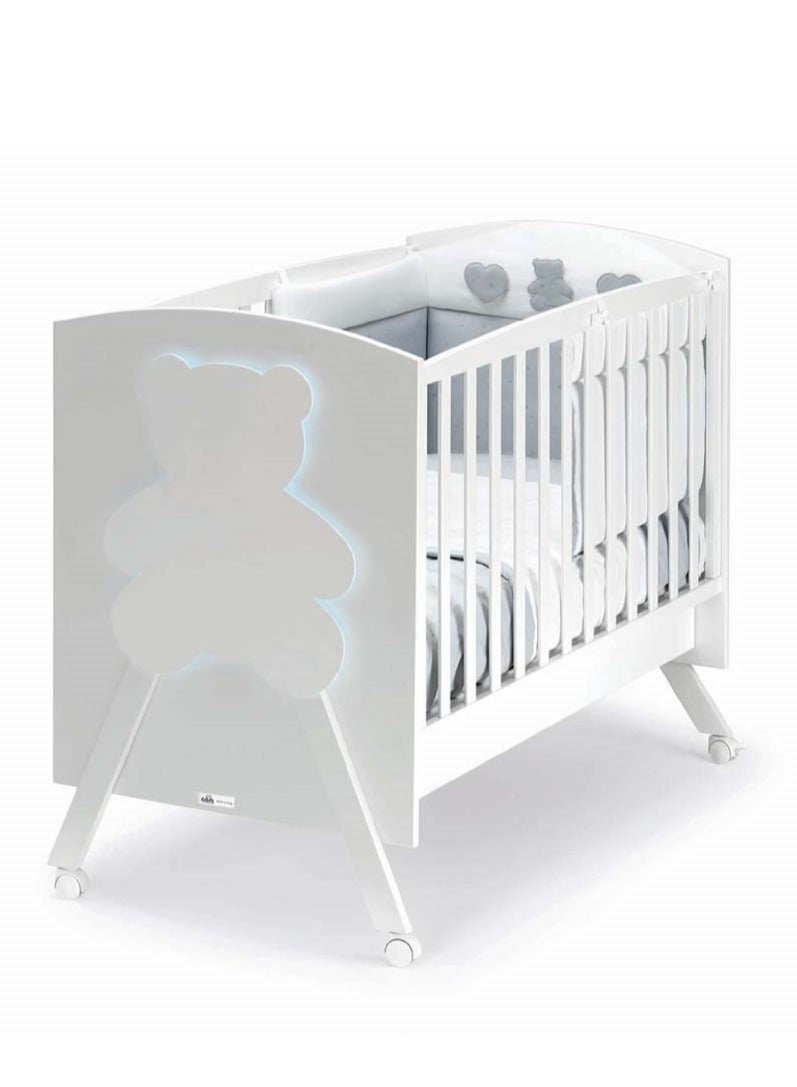 Orsopolly Beige Baby Cot With Magical Back-light Teddy Bear Feature From 0 To 36 Months Four wheels