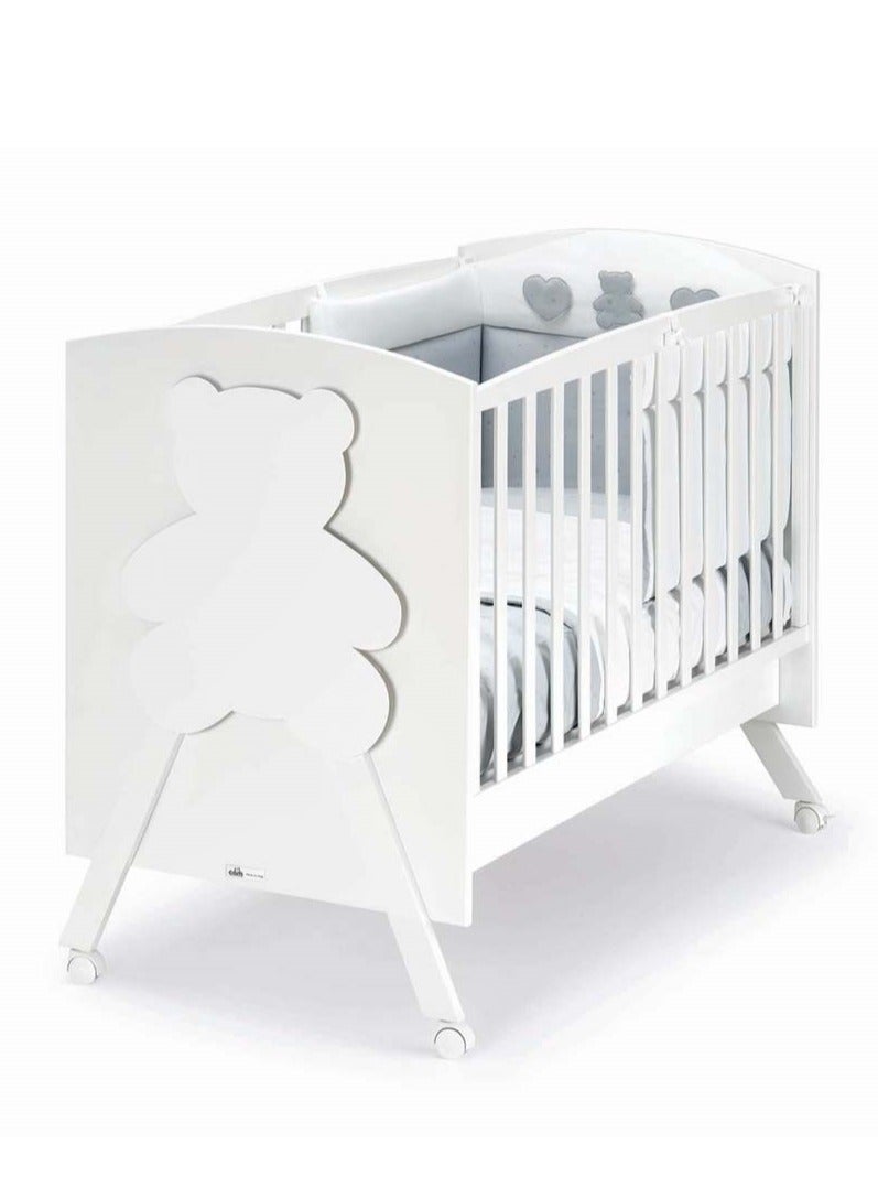 Orsopolly Beige Baby Cot With Magical Back-light Teddy Bear Feature From 0 To 36 Months Four wheels