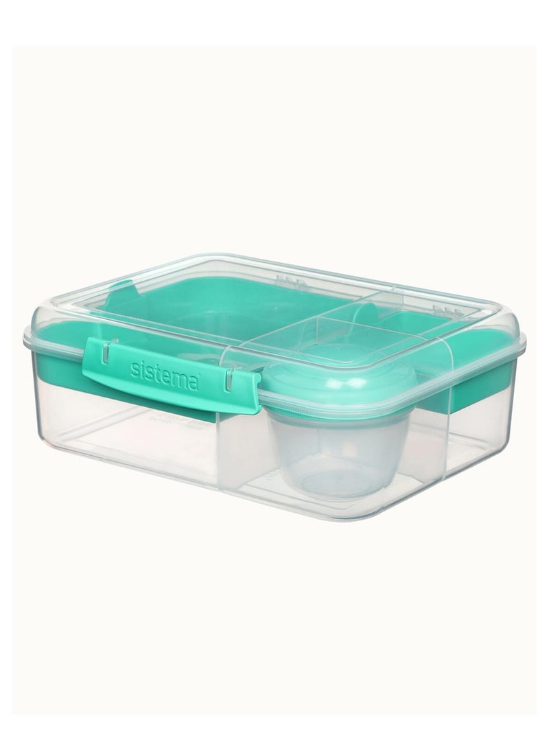 Sistema Bento Lunch To Go 1.65L, portable & Stackable for Work, Schools, featuring easy locking clip with multi-compartments. Is Microwave, Dishwasher safe and BPA Free, Green