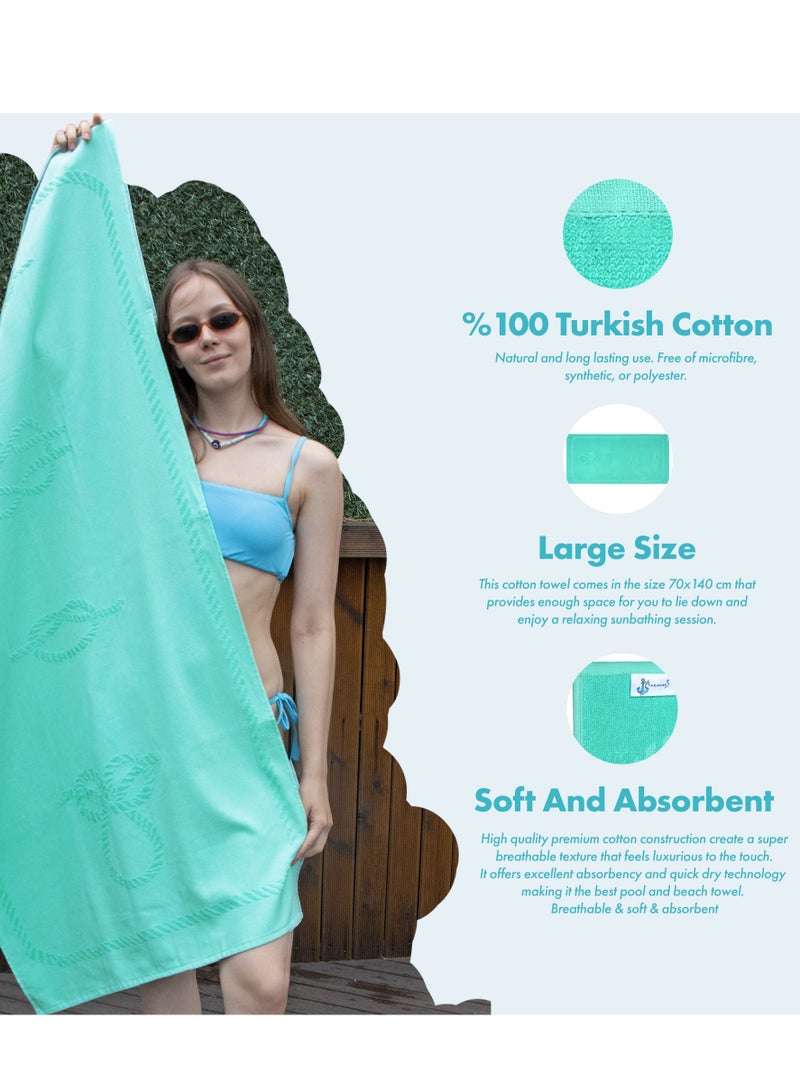 Sailor Knot Design 100% Turkish Cotton Beach Towel Mint Green 70x140cms